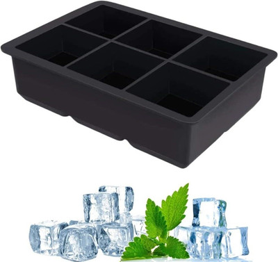 MOHAK Freezer Ice Trays for Bpa Free 6 Big Ice Cube Mold Giant Jumbo Large Cubes Tray Black Silicone Ice Cube Tray(Pack of1)