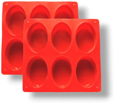 Grih Soukhya 6 Cavity/Slots Oval shaped Silicone Mould For Ice Tray, Soap, Cake, & Candle Red Silicone Ice Cube Tray(Pack of2)