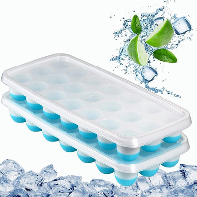 NOHUNT 21 Cavity Pop Up Ice Cube Trays with Lid for Freezer Multicolor Plastic Ice Cube Tray(Pack of2)