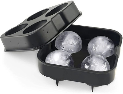 Didarsh Flexible Silicone Spherical 4 Round Ball Ice Cube Tray Maker Mold Black Silicone Ice Ball Tray(Pack of1)