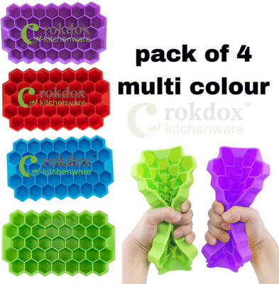 Dreamy Delights Ice Cube Tray for Freezer Flexible Silicone Honeycomb Design 37 Cavity Multicolor Silicone, Plastic Ice Cube Tray(Pack of4)