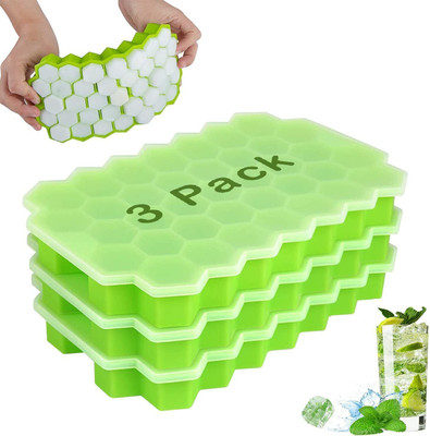 Zupaya Silicone Ice Cube tray Honeycomb Shape Ice Mould Tray Flexible 37 - Ice Trays Green Silicone Ice Ball Tray(Pack of3)