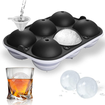 Zenvick Premium Silicone Ice Ball Maker (6-Cavity Round Ice Mold Tray) Black Silicone, Plastic Ice Ball Tray(Pack of1)