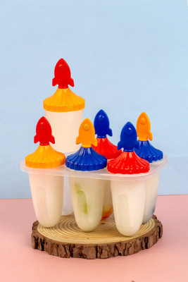 HELOVIA 6 Pcs Ice Cream Candy Kulfi Maker Popsicle Mould Set Multicolor Plastic Ice Cube Tray(Pack of1)