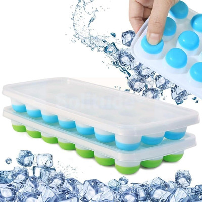 HavenFlix 2 pcs 21 Cavity Pop Up Ice Cube Trays for Freezer with Lid Multicolor Silicone Ice Cube Tray(Pack of2)