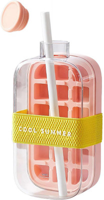 Velmora Premium Ice Cube Mould Bottle with Straw - 800 ml 2 in 1 Pink Silicone Ice Cube Tray(Pack of1)