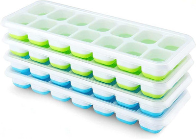 HM EVOTEK Easy Release Ice Cube Tray with Cover – No-Spill, BPA-Free Design Multicolor Silicone Ice Cube Tray(Pack of4)