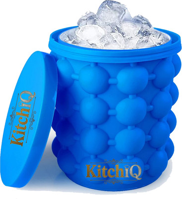 KITCHIQ 2 in 1 Silicone Ice Bucket and Ice Mold with Lid for Freezing and ice making Blue Silicone Ice Ball Tray(Pack of1)