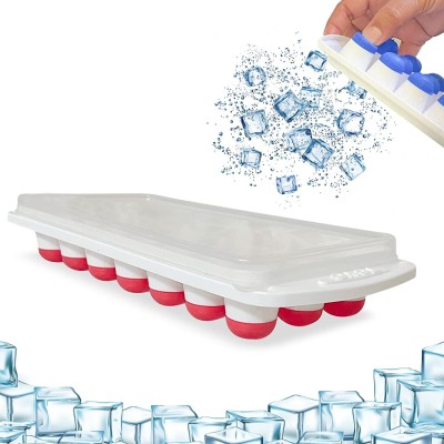 Mannat Pop Up Ice Cube Tray with Lid Easy Release Ice Trays for Freezer Blue Plastic, Silicone Ice Ball Tray(Pack of1)
