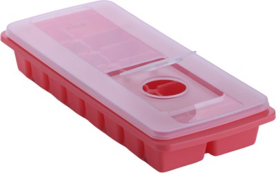 Solomon Ice Cube tray with Easy Release base with Removable Lid Easy Re-filling Flip Top Red Plastic Ice Cube Tray(Pack of1)