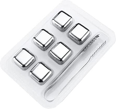 VINSU Stainless Steel Reusable Ice Cubes Set with Tong | Food Grade Whiskey Stones Silver Steel Ice Cube Tray(Pack of1)