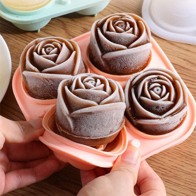 MOBHADA 3D Rose Ice Molds Large Ice Cube Trays, Make 4 Giant Cute Flower Shape Ice Orange Silicone Ice Cube Tray(Pack of1)