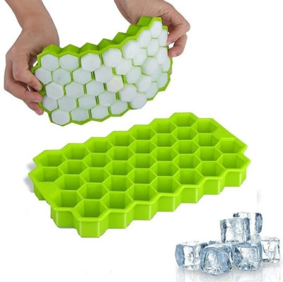 amgo Honeycomb | 37 Compartments Each | Green Silicone Ice Cube Tray(Pack of1)