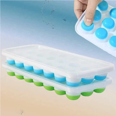 NARV Ice Cube for Freezer with Lid 21 Cavaties with Pop Up Easy Release IB 106 Multicolor Silicone Ice Ball Tray(Pack of2)