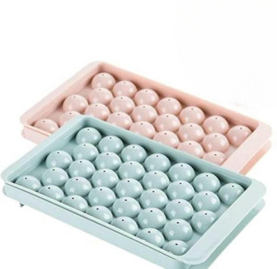 Sorath Circle Ice Cube Tray with Lid for Freezer Ice Ball Maker Easy Release BPA Free Blue, Pink Plastic Ice Ball Tray(Pack of2)