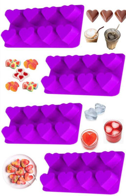 DHONI Heart-Shaped Violet Multipurpose Mold For Making Ice, Chocolates And Many More. Purple Silicone Ice Cube Tray(Pack of4)