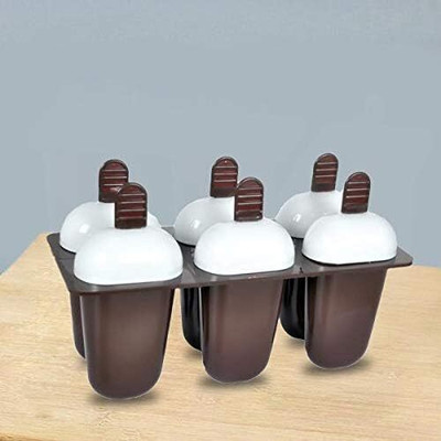 FrostySphere Ice Cream Tray for Fridge (6 Moulds) Ice Cream Maker Tray Brown Plastic Ice Cube Tray(Pack of1)