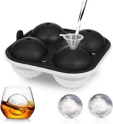 KARP 4-Cavity Silicone Round Ice Sphere Tray with Lids & Funnel Black Silicone Ice Ball Tray(Pack of1)