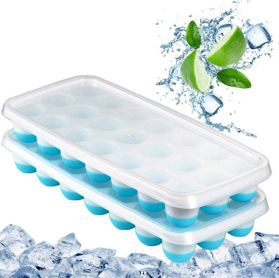 Masox Store Push Bottom Ice Cube Tray Set of 2 – Silicone Molds with Lid, 21 Ice Cubes Multicolor Silicone Ice Cube Tray(Pack of2)
