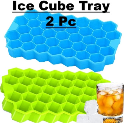 Homzview 2 Pcs Soft Flexible Honeycomb Shape ice cube maker tray Molds 37 Cavity Blocks Green, Blue Silicone Ice Cube Tray(Pack of2)