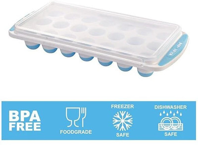 Moxtiza 1 Pcs Silicon Pop Up Ice Cube Mold Trays with Lid for Freezer with Easy Release Blue, White Silicone Ice Cube Tray(Pack of1)