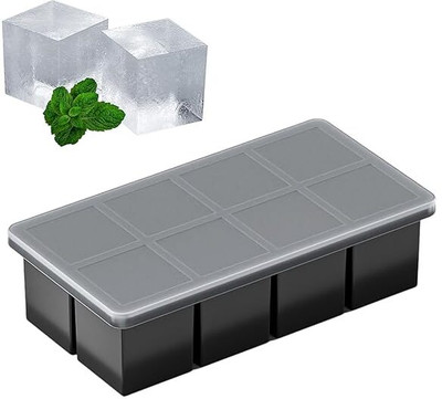 MSVTRADESS Large Square Shaped Ice Cube Tray For Freezer With Lid Black Silicone Ice Cube Tray(Pack of1)