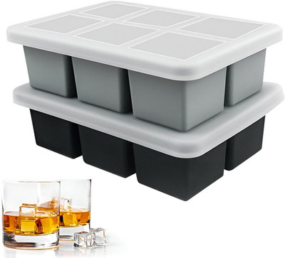 RBGIIT Flexible Silicone Ice Cube Tray, 6-Cube BPA-Free Tray for Freezer Use Multicolor Silicone Ice Cube Tray(Pack of2)