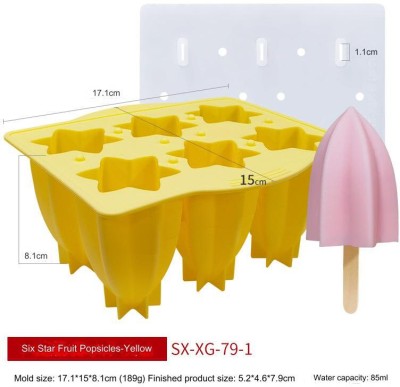 IM UNIQUE Six Star Fruit Popsicles-Yellow 17.1*15*8.1cm (189g) Yellow Silicone Ice Cube Tray(Pack of1)