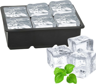 JBM ENTERPRISE 6-Cavity Giant Ice Cube Tray Food Grade Silicone Molds for Big Ice Blocks Black Silicone Ice Cube Tray(Pack of1)