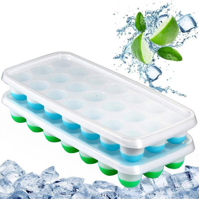 NARV BPA-Free Ice Cube Tray with Cover – 2 Pack, 21 Cubes Each, Easy Pop Out Multicolor Silicone Ice Ball Tray(Pack of2)