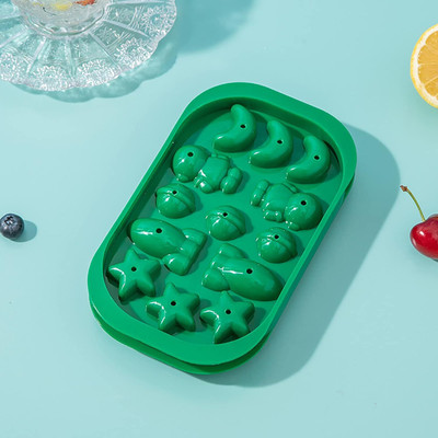 9Up Ice Cube Tray Dustproof Non-stick Cute Cartoon Food Grade Ice Block Maker Green Plastic Ice Cube Tray(Pack of1)