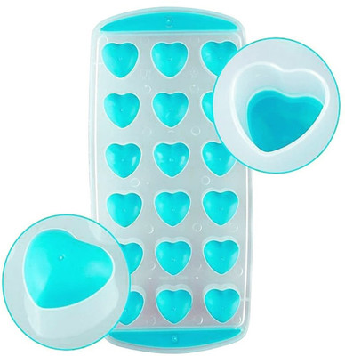 AlexVyan 1 Pcs Green 18 Heart Cavity Pop Up Ice Cube Tray Blue Plastic, Silicone Ice Cube Tray(Pack of1)