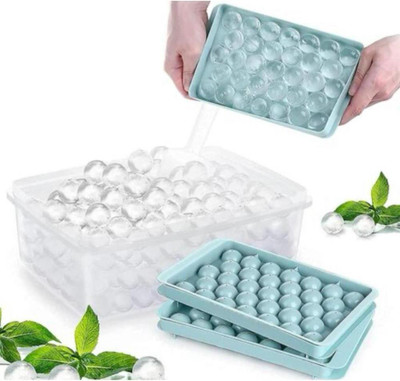 Sorath Round Shape Ice Cube Tray with Lid for Freezer Ice Ball Maker Easy Release Blue Plastic Ice Ball Tray(Pack of1)