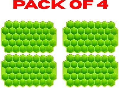 Releena 4 Pcs Soft Flexible Silicone Honeycomb Shape ice cube maker tray Moulds 37 Grids Green Silicone Ice Cube Tray(Pack of4)