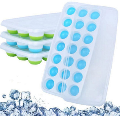 JIGGI Soft Silicone Ice Ball Tray – Easy Pop Out 4 Pack with Leakproof Lids Multicolor Silicone Ice Cube Tray(Pack of4)
