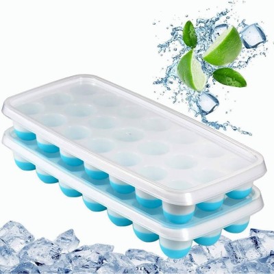 PW PENCILWALA Silicon ice cube easy release push up tray|21 cavities ice cube tray Green, Blue Silicone Ice Cube Tray(Pack of2)