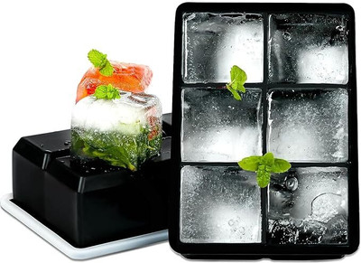BAKEMO 6 Cavity Ice Cube Trays for Freezer Stackable Ice Cube Mold for Large Square Ice Multicolor Silicone Ice Cube Tray(Pack of1)