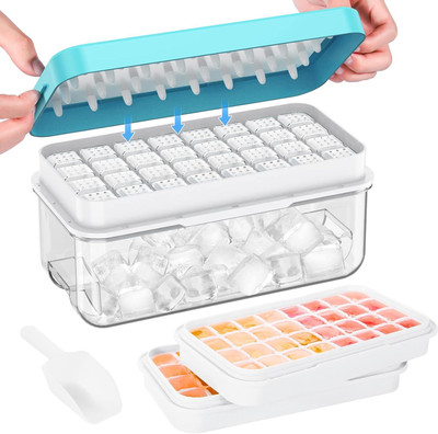 MILICRYSTAL 2-Layer Stackable Ice Cube Tray with Lid & Storage Box(pack of 1)(multicolour) Multicolor Silicone Ice Cube Tray(Pack of1)