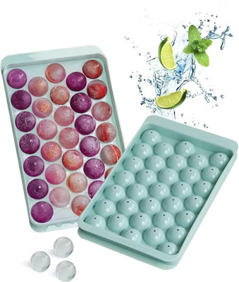 Evergreen Oasis Flexible Round Ice Cube Tray, Ice Ball Maker Mold for Freezer - Pack Of 2 Multicolor Plastic Ice Ball Tray(Pack of2)