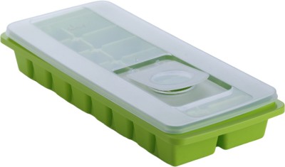 Solomon Ice Cube Tray with Easy Release base with Removable Lid Easy Re-filling Flip Top Green Plastic Ice Cube Tray(Pack of1)