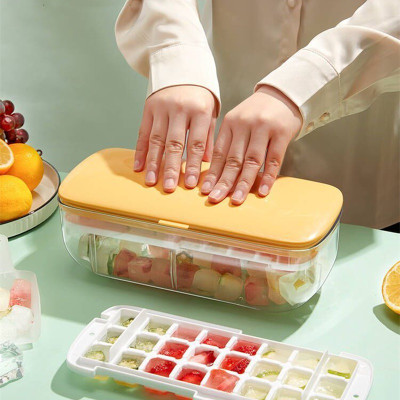 SKOFRI Silicone Ice Mold and Storage Box 2 in 1 Ice Cube Tray Yellow Silicone Ice Cube Tray(Pack of1)