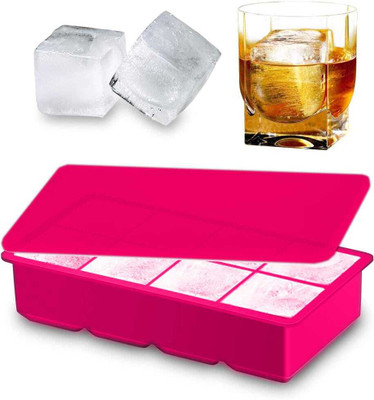 DHONI Large Square Shaped 2 Inch Big ice tray for freezer with lid Pink Silicone Ice Cube Tray(Pack of1)