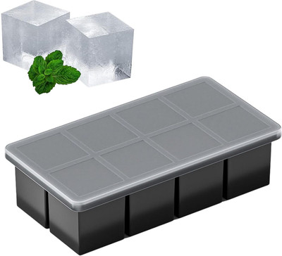 KVVTRADES Large Ice Cube Tray with Lid Square Ice Black Silicone Ice Cube Tray(Pack of1)