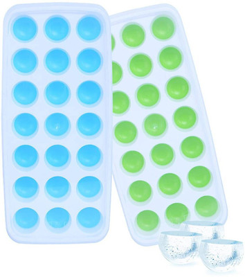 RBGIIT 2pc Ice Cube Trays with Lid for Freezer Silicone Tray Blue and Blue, Green Silicone Ice Cube Tray(Pack of2)