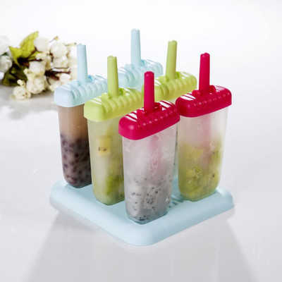 COSKIRA Set of 6 Ice Candy Maker Reusable Popsicle Molds,Homemade Popsicle Multicolor Plastic Ice Cube Tray(Pack of6)
