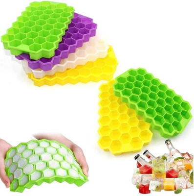 Dreamy Delights Flexible Silicone Honeycomb 37 Cavity Multicolor Silicone, Plastic Ice Cube Tray(Pack of1)