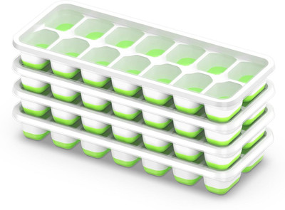 DHVAJA Ice Cube Tray with Lid, 4 Pack Durable Stackable Ice Cube Trays for Freezer Green Silicone Ice Cube Tray(Pack of4)