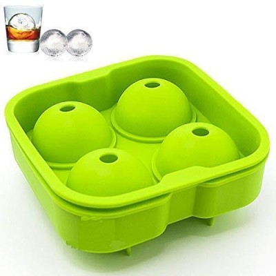 Hoaxer BPA Free 4-Hole Ice Ball Maker Mould Yellow Silicone Ice Ball Tray(Pack of1)