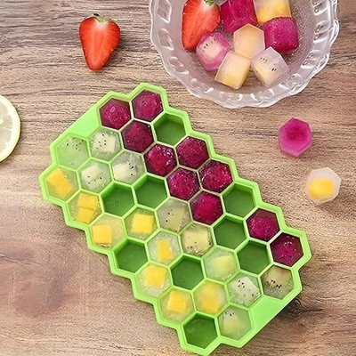 Masox Store ice cube tray Silicone shape Honeycomb 37 Cavity Ice Cube Mould Tray IB 33 Multicolor Silicone Ice Cube Tray(Pack of2)