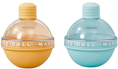 DSR Ice Ball Mold Maker for Cocktails Scotch and Bourbon Easy to Use Multicolor Silicone, Plastic Ice Ball Tray(Pack of2)